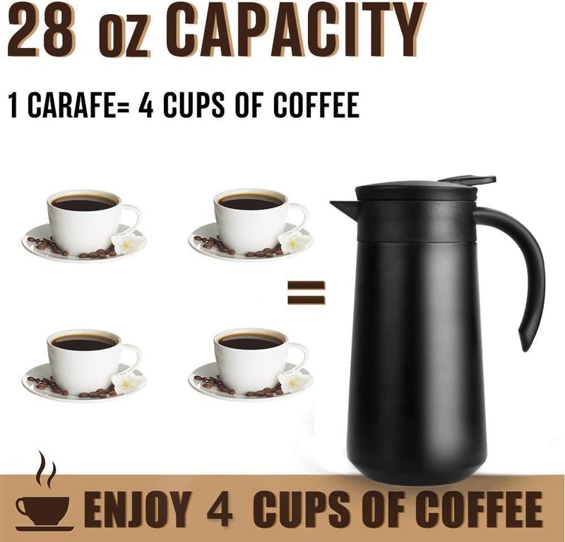 GearRoot 28oz Coffee Carafe Airpot Insulated Coffee Urn Stainless Steel Vacuum Thermal Pot Flask for Coffee, Hot Water, Tea, Hot Beverage - Keep 9 Hours Hot, 18 Hours Cold (2 Pack Black) - Image 4